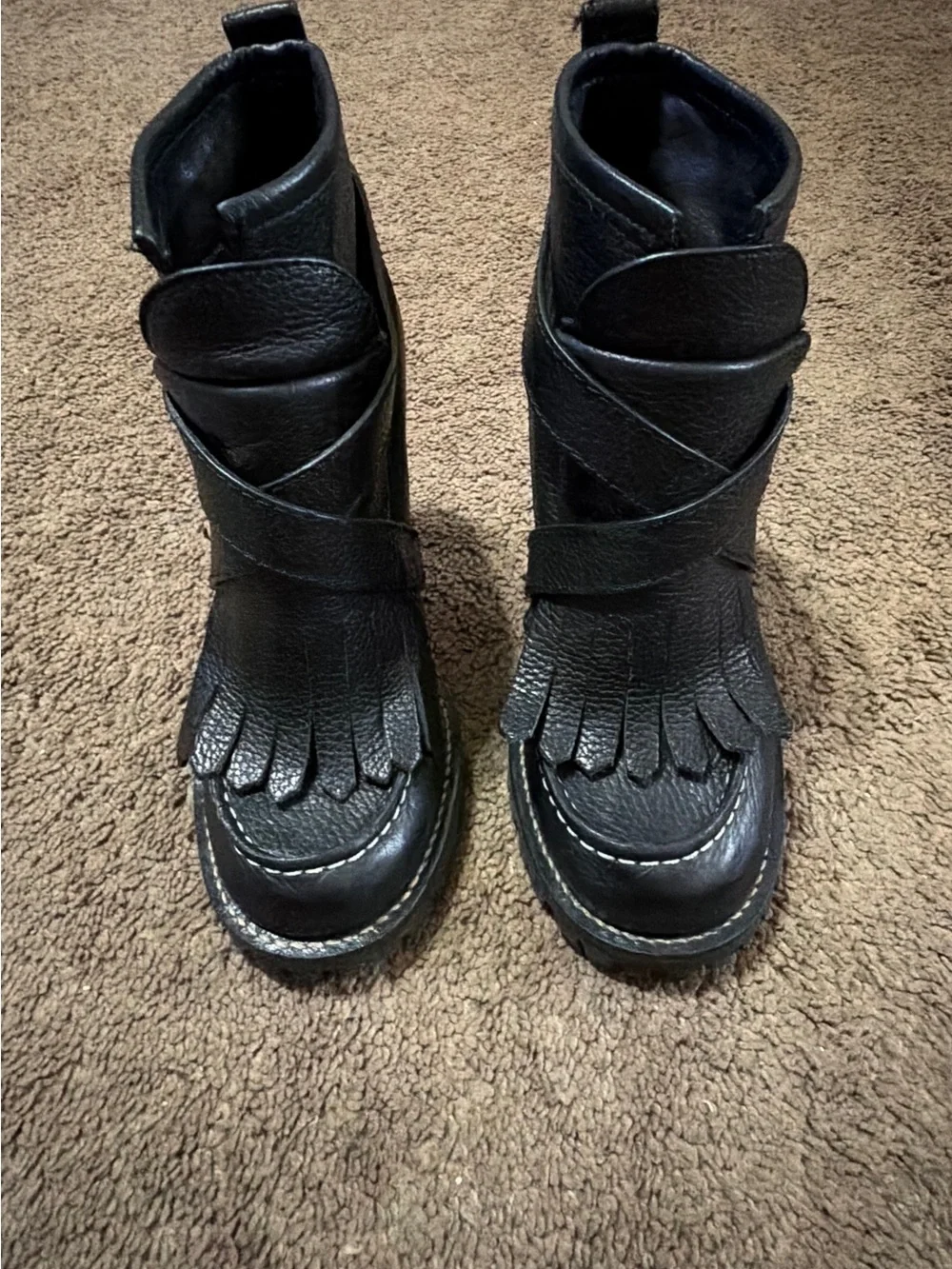 Tory Burch Black Leather Stiletto Ankle Boot with Strap Detail